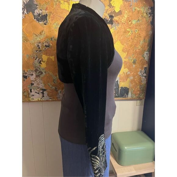 Carmen Marc Valvo Silk Vintage Velvet Bolero Jacket W/Gold Trimmed Sleeves GLAM! - Picture 3 of 9